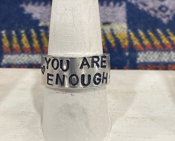You Are Enough Ring, Mental Health Awareness, Suicide Awareness, Semicolon Ring, Semicolon Jewelry, Handstamped Ring, Self Love, Inspiration
