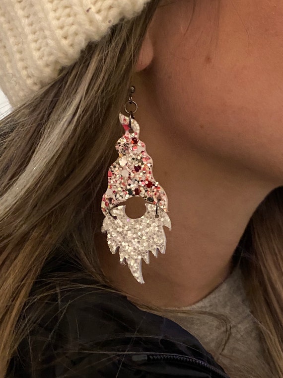 Holiday Gnome Leather Earrings, Leather Gnome Earrings, Gnome Gift, Christmas Earrings, Plaid Gnome Earrings, hair on hide earrings