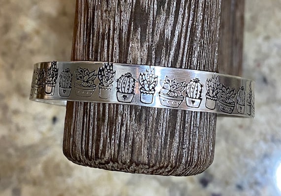Handstamped Succulent Bracelet Cuff, Succulent Jewelry, Cute Succulent Gift,  Plant Lover Gift, Trending Plant Jewelry, Cactus Jewelry Gift