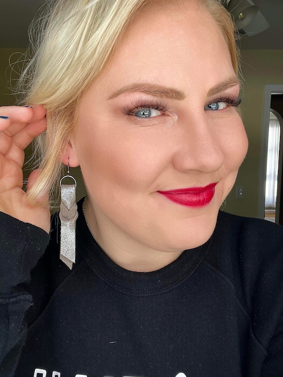 Braided Shimmery Taupe Leather Earrings/Trending Cowboy Knot Earrings/Classic Leather Earrings/Western Chic Earrings/