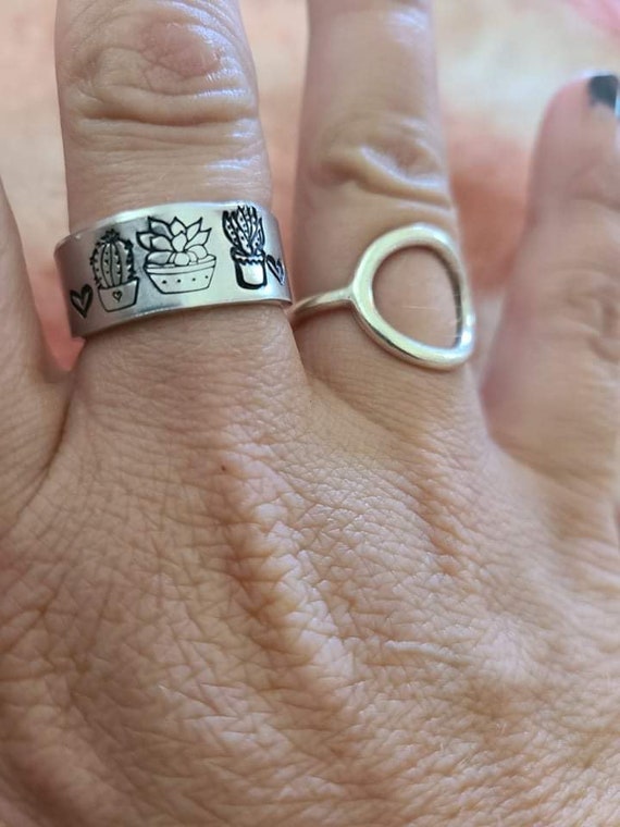 Handstamped Succulents Ring/Plant Lover Hand Stamped Jewelry/Botanist Ring/Succulents Ring/Eclectic Gift/Plant Ring Gift/Gardener Ring