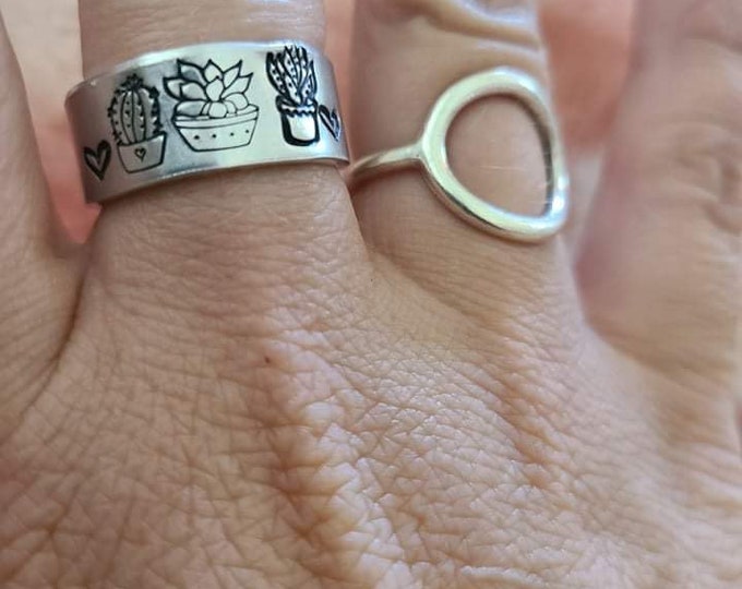 Handstamped Succulents Ring/Plant Lover Hand Stamped Jewelry/Botanist Ring/Succulents Ring/Eclectic Gift/Plant Ring Gift/Gardener Ring