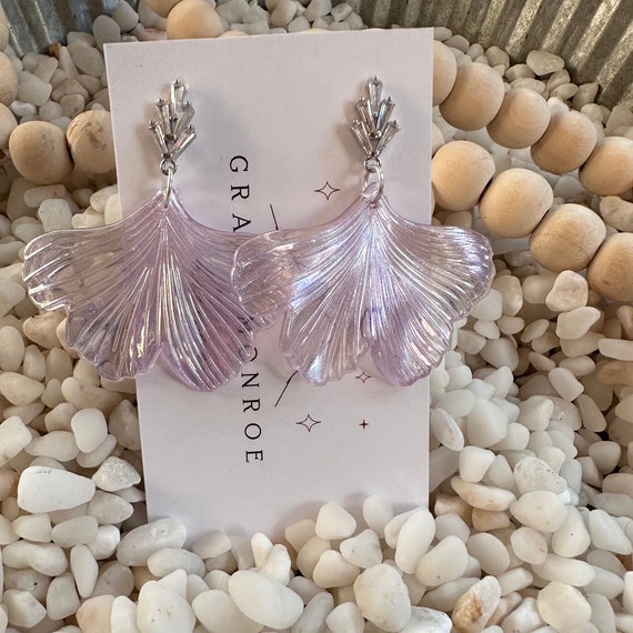 Purple Ginkgo Leaf Earrings/Art Deco Earrings/Bridal Earrings/Chic Earrings/ Trending Earrings/Statement Earrings/Purple Earrings