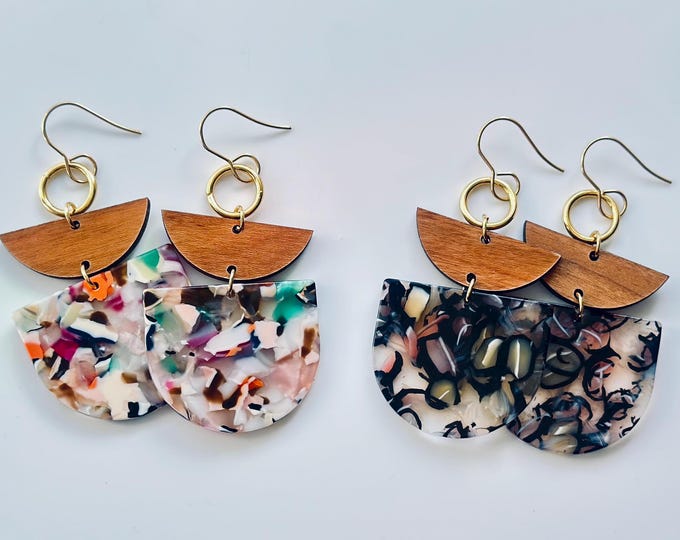Deco Acrylic Wood Dangle Earrings/Floral Tropical Multicolor Acrylic Earrings/Trendy Summer Vacation Dangle Earrings/Hypoallergenic Earrings