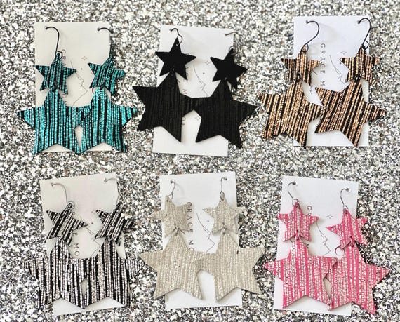 Silver Metallic Leather Star Earring/Trending Stars Earrings/Western Chic Star Earrings/Boho Earrings/Metallic Silver Leather Star Earring