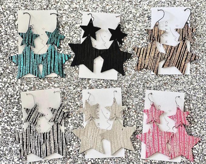 Silver Metallic Leather Star Earring/Trending Stars Earrings/Western Chic Star Earrings/Boho Earrings/Metallic Silver Leather Star Earring