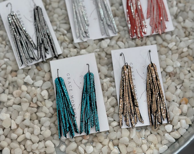 Metallic Teal Leather Fringe Earrings, Dainty Fringe Earrings, Trending Earrings, Bridal Chic Earring, Holiday Chic Earring, Prom Earrings