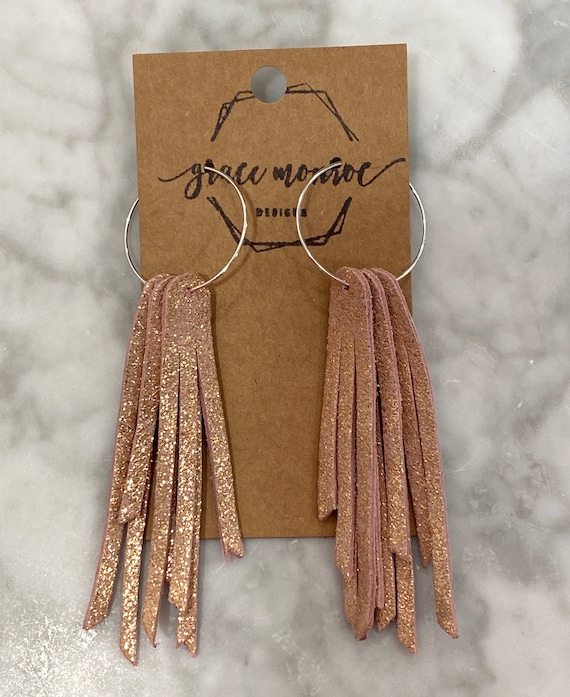 Light pink fringe earrings sale