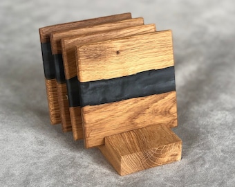 Set of 2/4/6  Resin & Wood Square Coasters | Handmade | oak | Home | Gift | Coffee | Tea | Wine | Mug pads | cup | epoxidharz untersetzer