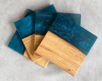 Set of 2/4/6 Resin Wood Square Coasters navy blue epoxy epoxidharz untersetzer | Handmade | Gift | Coffee | Tea | Wine | Mug pads | cup