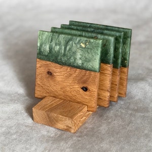 Set of 2/4/6 Resin & Wood Square Coasters | Handmade | woody personalized Home decor Gift | Tea Mug pads | cup | epoxidharz untersetzer