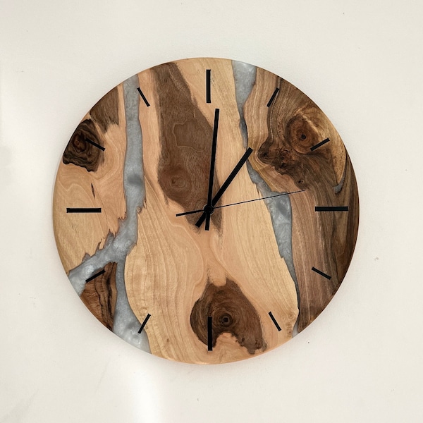 Wall clock modern style resin epoxy and walnut wood watch | Unique hand made gift for her home | Mother's Day Live Edge kitchen accessories