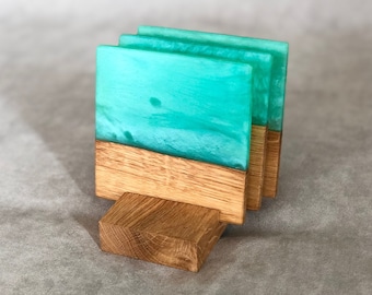 Create set by Resin & Wooden navy Coasters | Handmade | Epoxidharz Untersetzer | blue Gift | Coffee | Tea | galaxies | Mug pads |  eco cup