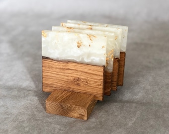 Set of 2/4/6 Resin & Woody Coasters | Handmade | White Wedding Gift favors | Epoxidharz Untersetzer | Tea | Mug pads | Art | personalisiert