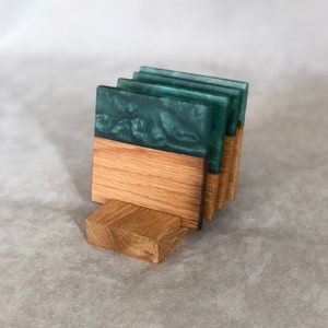 Set of 2/4/6 Resin & Wood Square Coasters | Handmade | oak | Home | Gift | Coffee | Tea | Wine | Mug pads | cup | epoxidharz untersetzer