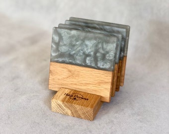 Set of 2/4/6 fancy Resin & Wood Square Coasters | Handmade | Epoxidharz Untersetzer | Home | Gift | Coffee | Tea | Wine | Mug pads | eco cup