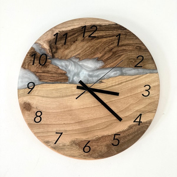 Wall clock modern style resin epoxy and walnut wood watch | Unique hand made gift for her home | Mother's Day Live Edge kitchen accessories