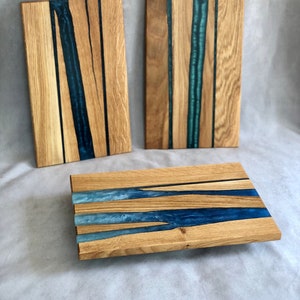 Bandeja para servir de resina epoxi de madera de roble | Paleta de queso | Tablero de resina | Platos | Inicio | Regalo Surf océano mar| Tableta | Meseta | inauguración de la casa