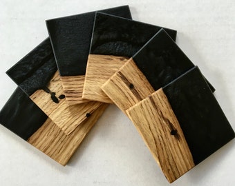 Set of 2/4/6 fancy Resin & Wood Square Coasters | Handmade |Epoxidharz Untersetzer | Home | Gift | Coffee | Tea | Wine | Mug pads |  eco cup
