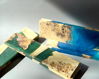 pair of Epoxy Resin Knife Handle Scales | bookmatched non Stabilized blanks | Handmade knives block | Messergriffschalen | Messer | wooden