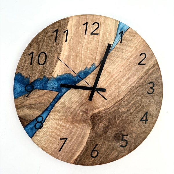 Wall clock modern style resin epoxy and walnut wood watch | Unique hand made gift for her home | Mother's Day Live Edge kitchen accessories