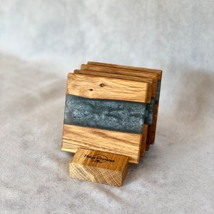 Set of 2/4/6 Resin & Wood Square Coasters | Handmade | oak | Home | Gift | Coffee | Tea | Wine | Mug pads | cup | epoxidharz untersetzer