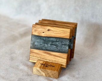 Set of 2/4/6  Resin & Wood Square Coasters | Handmade | oak | Home | Gift | Coffee | Tea | Wine | Mug pads | cup | epoxidharz untersetzer