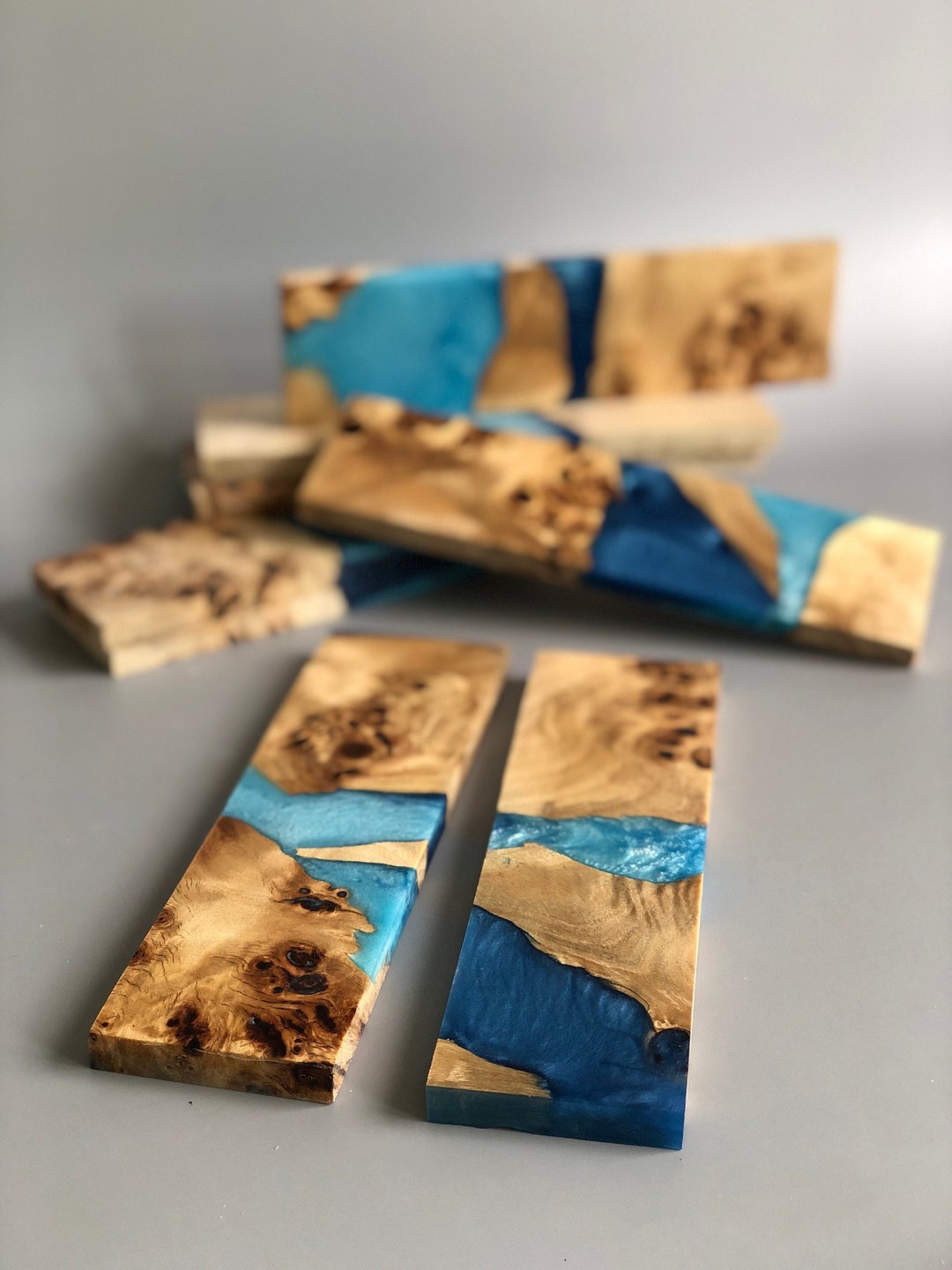 Set of Epoxy Resin Knife Handle Scales Bookmatched Stabilized Blanks