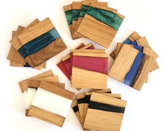 Create your own Set of river colorfull Resin & Wood Square Coasters | Untersetzer | Handmade epoxy | Christmas Home Gift | Coffee Mug pads