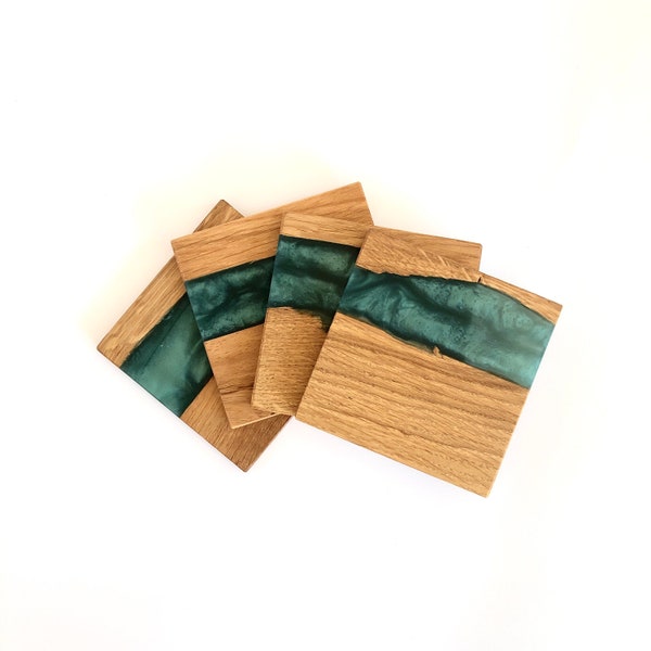 Set of 2/4/6 Resin & Wood decor river Coasters | Handmade | Oak | Home | Gift | Coffee | Tea | Wine | Mug pads | Epoxidharz Untersetzer