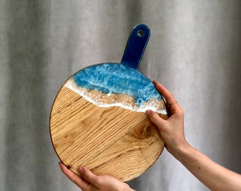 Wooden oak resin hand made serving Tray | cutting paddle Cheese surf Board Platters | Gift wave ratings | epoxy | Fütterungsbrett custom made