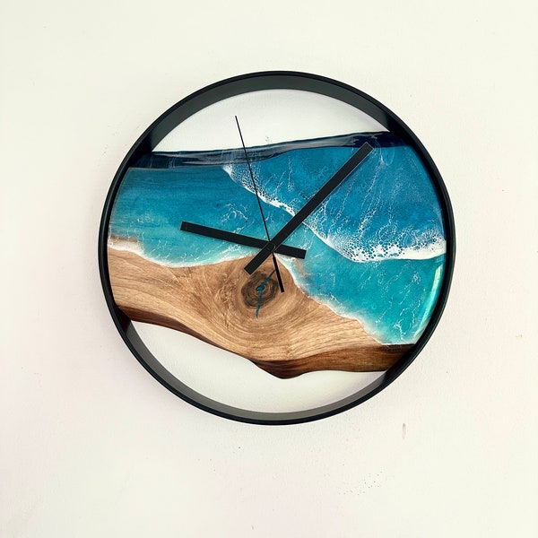 Wall Rustic clock surfing style | Unique Handmade Resin Wave on walnut wood | Loft Design watch Gift Idea | Live Edge Home Gift Mother's day