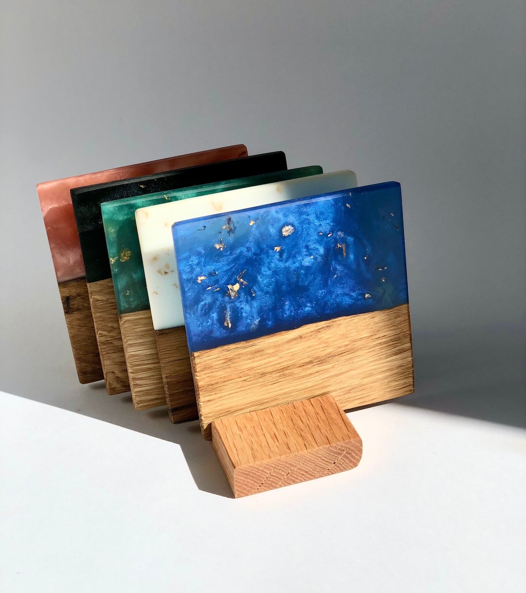 Set of Colorfull Coasters With Gold Resin & Woody Personalized Etsy