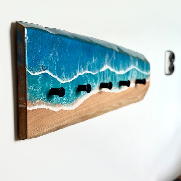 Wooden clothers rack | Hooks |Stylish oak wood | hat Coat | wave surf home decor | Solid Wall mounted | Garderobenhaken Handtuchhalter knobs