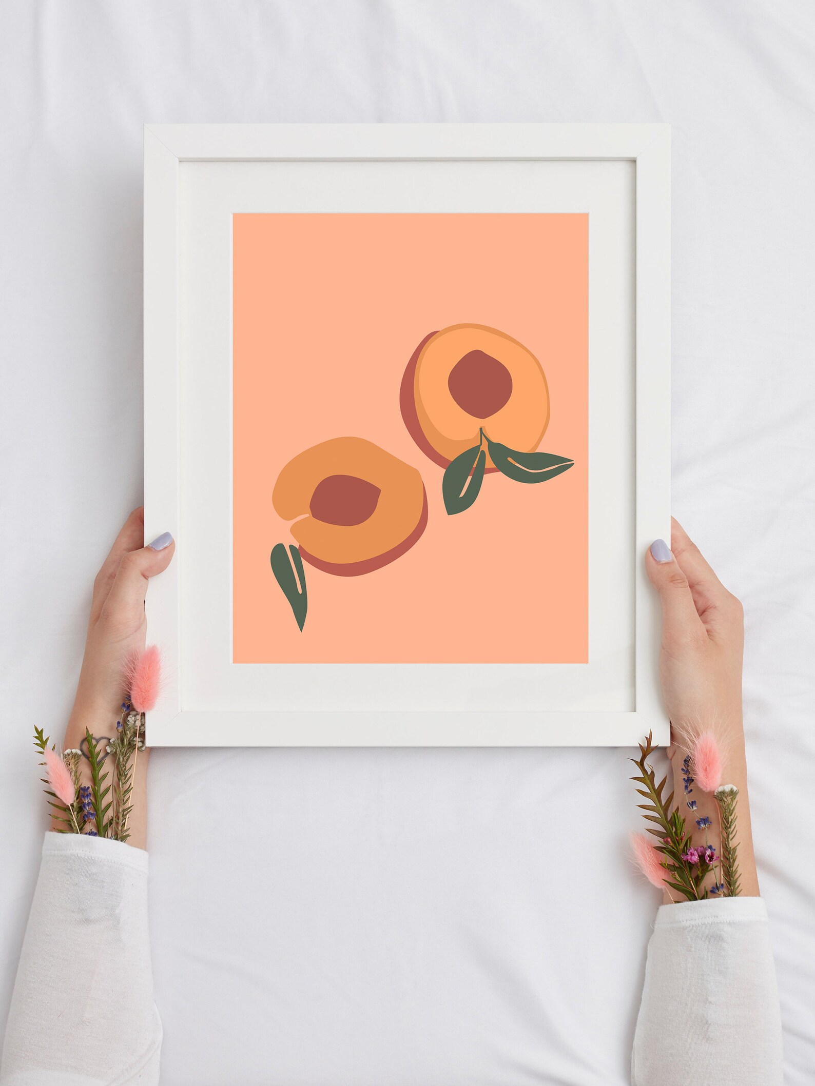 Summer Peach Print Organic Fruit Poster Peach Wall Art Orange Etsy