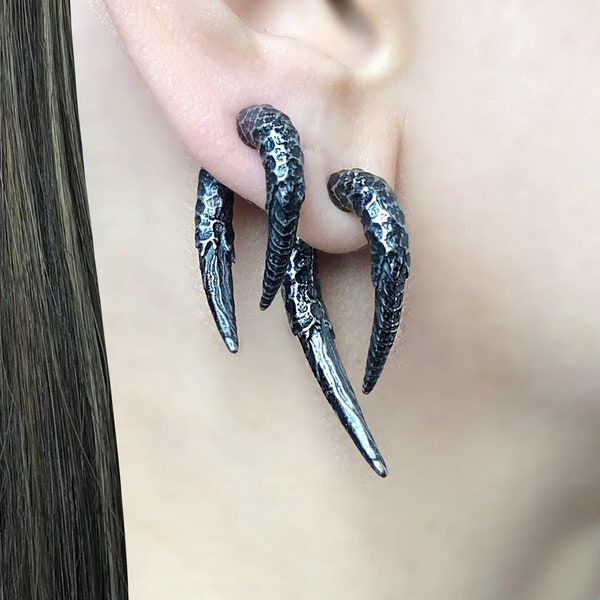 Claw earrings, front back earrings, men's earrings, ear jacket, dragon claw jewelry, front back earrings, earrings, hammered earrings