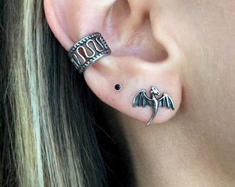 Stainless Steel Dragon Stud Earrings, Gothic Fantasy Jewelry