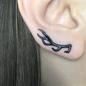 Antlers crawler earrings, Deer Antlers earrings, Gothic earrings, stainless steel earrings, ear crawler, antlers ear pin, deer antlers