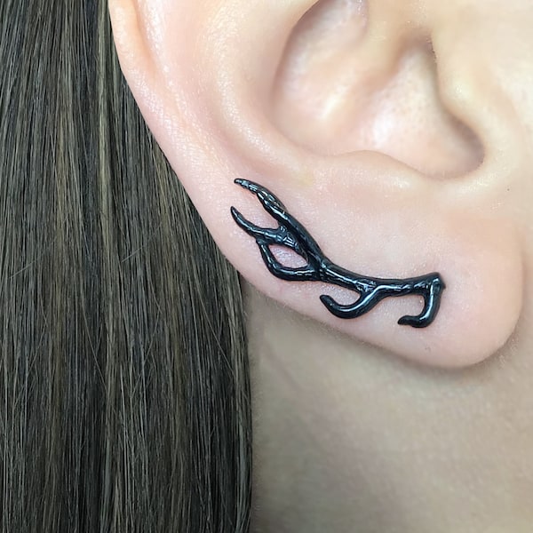 Antlers Crawler Earrings, Ear climber , Deer jewelry , Goth Stainless steel jewelry