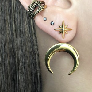 Moon and star earrings, Star and Moon earrings,  Front and back earrings ear jacket, black earrings,Moon ear jacket, Moon earrings