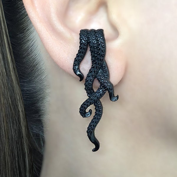 Octopus Tentacle earrings, Octopus earrings, Octopus studs, tentacle earrings,octopus jewelry, gothic jewelry, black earrings, hook earrings