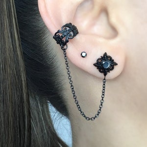 Ear cuff with stud, gothic ear cuff,gothic earring, stainless steel earring, gothic jewelry, ear cuff, star earring, single earrings