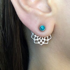 Front and back turquoise earrings, stainless steel earrings, ear jacket, turquoise earrings, turquoise ear jacket, front back studs