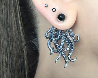 Octopus Tentacle Ear Jacket, Gothic Stainless Steel Earrings, Front back earrings
