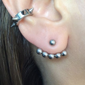 Front and back balls earrings, stainless steel earrings, gothic jewelry, ear jacket, mens earrings ,ball earrings, ball earrings,black studs