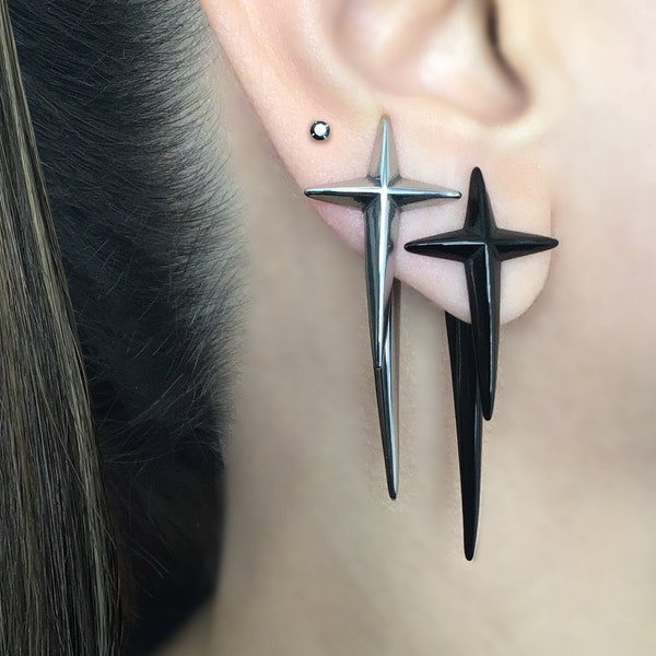 North Star ear jacket , star earrings, Black earrings, Front back earrings , ear jacket,North star earrings, Claw earrings, Starburst studs