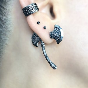 Double Axe earrings, Celtic axe earrings, Front back earrings, celtic jewelry, ear jacket, norse jewelry, viking earrings, celtic earrings