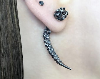 Dragon Claw Stainless Steel Ear Jacket Earrings, Gothic Studs