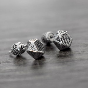 Textured studs, 3d stud earrings, mens studs, mens earrings, stainless steel earrings, gothic jewelry, gothic earrings