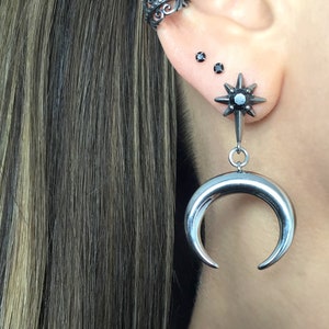Star and Moon earrings,Moon earrings,Starburst earrings, North star earrings, Crescent moon earrings, Celestial jewelry, Star and moon